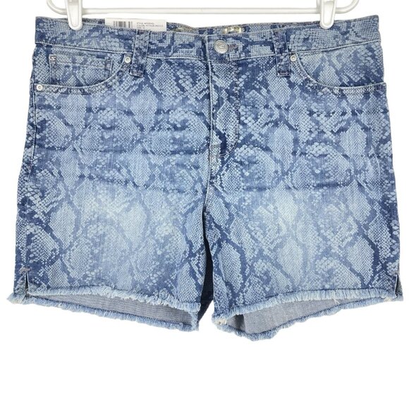 NWT Seven7 Women's Weekend Denim Shorts Size 12 Python Indigo 5" Inseam Fray Hem - Picture 1 of 11